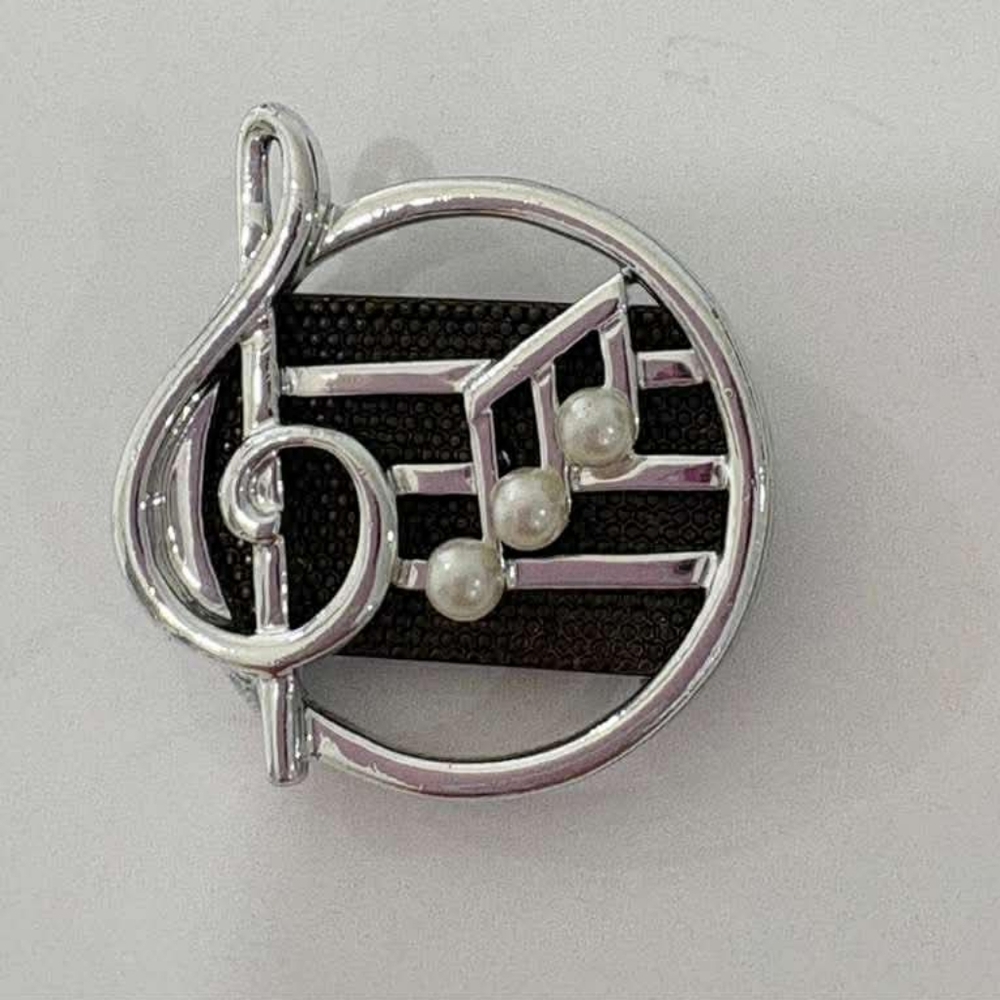 Signed Danecraft Vtg Brooch Silver And Black Tone Music Notes.